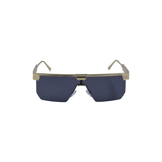 Futuristic Shield Sunglasses – Black & Gold Frame with Dark Tinted Lenses