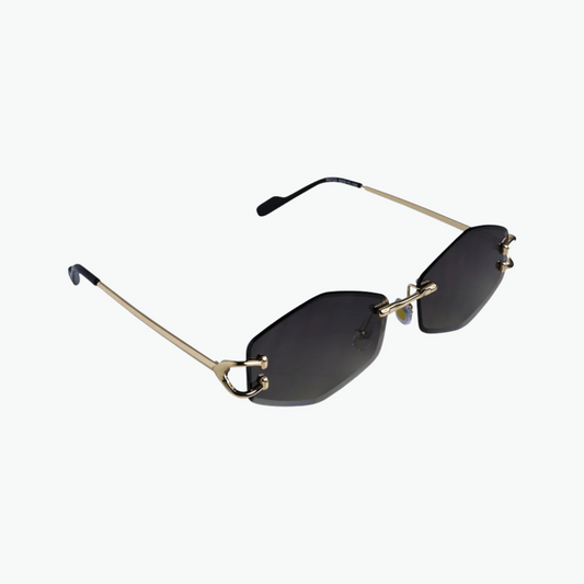 Rimless Geometric Sunglasses – Gold Frame with Dark Gradient Lenses