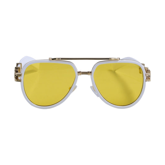 Luxury Unisex Vintage-Inspired Dual-Lens Aviator Sunglasses – Gold & White Frame with Yellow Tinted Lenses