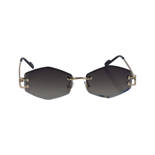 Rimless Geometric Sunglasses – Gold Frame with Dark Gradient Lenses