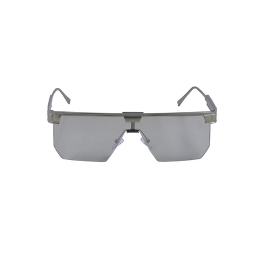 Futuristic Shield Sunglasses – Silver Frame with Mirror Lenses