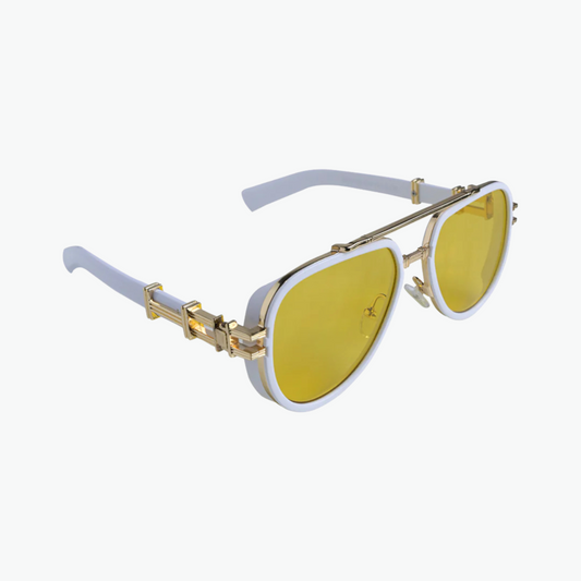 Luxury Unisex Vintage-Inspired Dual-Lens Aviator Sunglasses – Gold & White Frame with Yellow Tinted Lenses