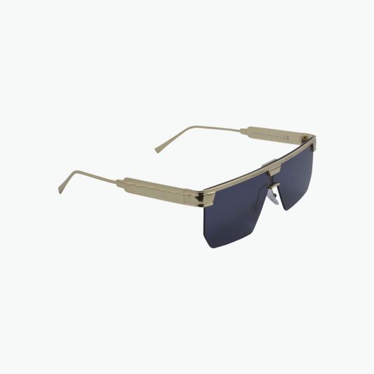 Futuristic Shield Sunglasses – Black & Gold Frame with Dark Tinted Lenses