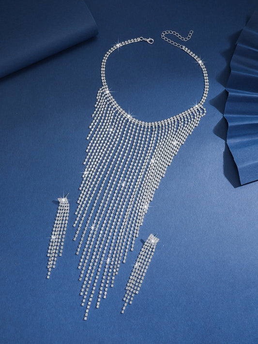 Silver-Toned 2-Piece Jewelry Set (Necklace and Earrings)