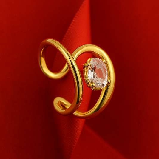 Bold Grace Statement Ring with Crystal Center : Adjustable Anti-Tarnish Gold Ring- Anti Tarnish I Stainless Steel I Premium Plating for longer shine