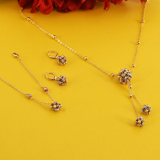 22K Plated Golden Copper Jewelry Set (Necklace, Bracelet, Earrings)