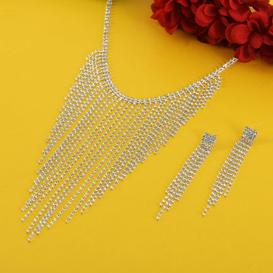 Silver-Toned 2-Piece Jewelry Set (Necklace and Earrings)