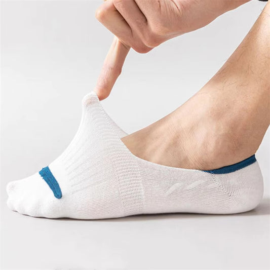 The Accessory Story Premium Mens Ultra-Comfort No-Show Socks -White & Blue Sleek Design - Silicone Grip I Anti-Slip I Breathable I No Smell Socks