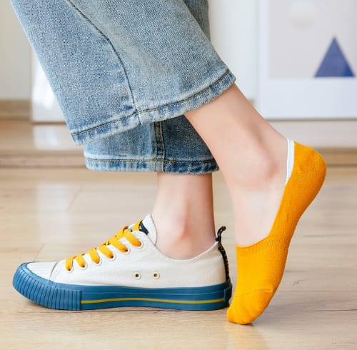 The Accessory Story Premium Mens Ultra-Comfort No-Show Socks -Mustard & White Sleek Design - Silicone Grip I Anti-Slip I Breathable I No Smell Socks I Universal Size