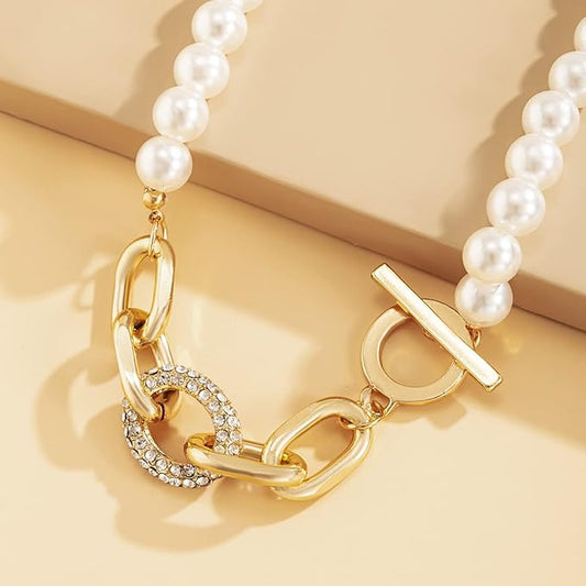 Minimalist Pearl & Gold Toggle Clasp Necklace and Bracelet - 2 in1 Collection