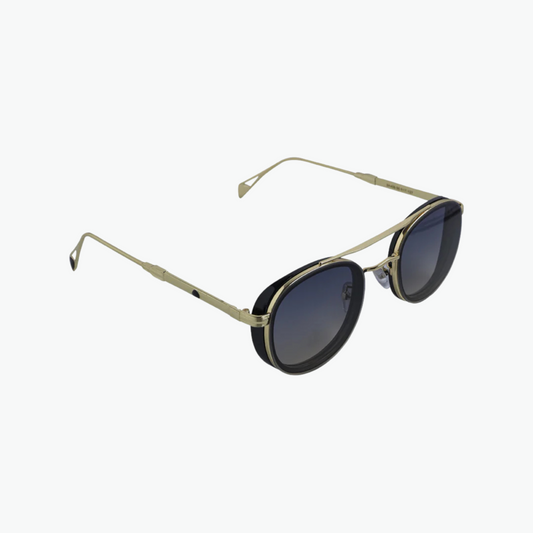 Classic  Round Aviator Sunglasses – Black & Gold Frame with Gradient Lenses