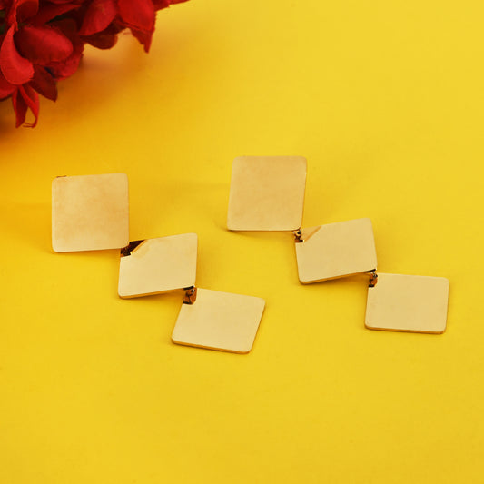 Triple Square Gold Earrings