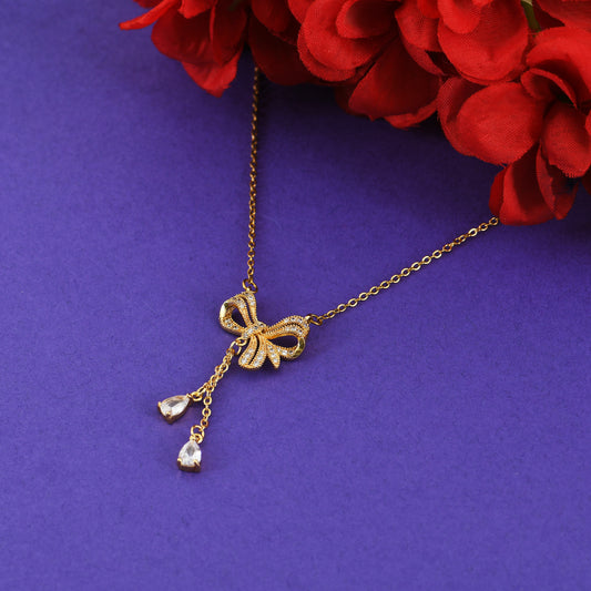 Stainless Steel Gold Plated Bow Charm Necklace
