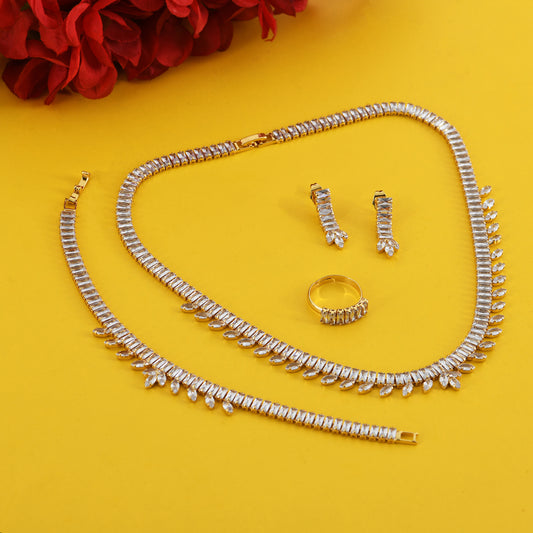 22K Plated Silver Jewelry Set (Necklace, Bracelet, Earrings, Ring)