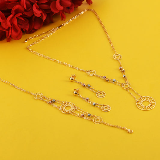22K Plated Golden Copper Jewelry Set (Necklace, Bracelet, Earrings)