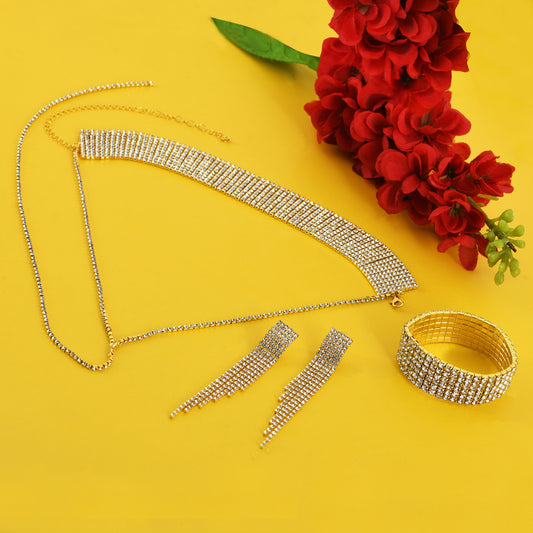 22K Plated Golden Jewelry Set (Necklace, Earrings)
