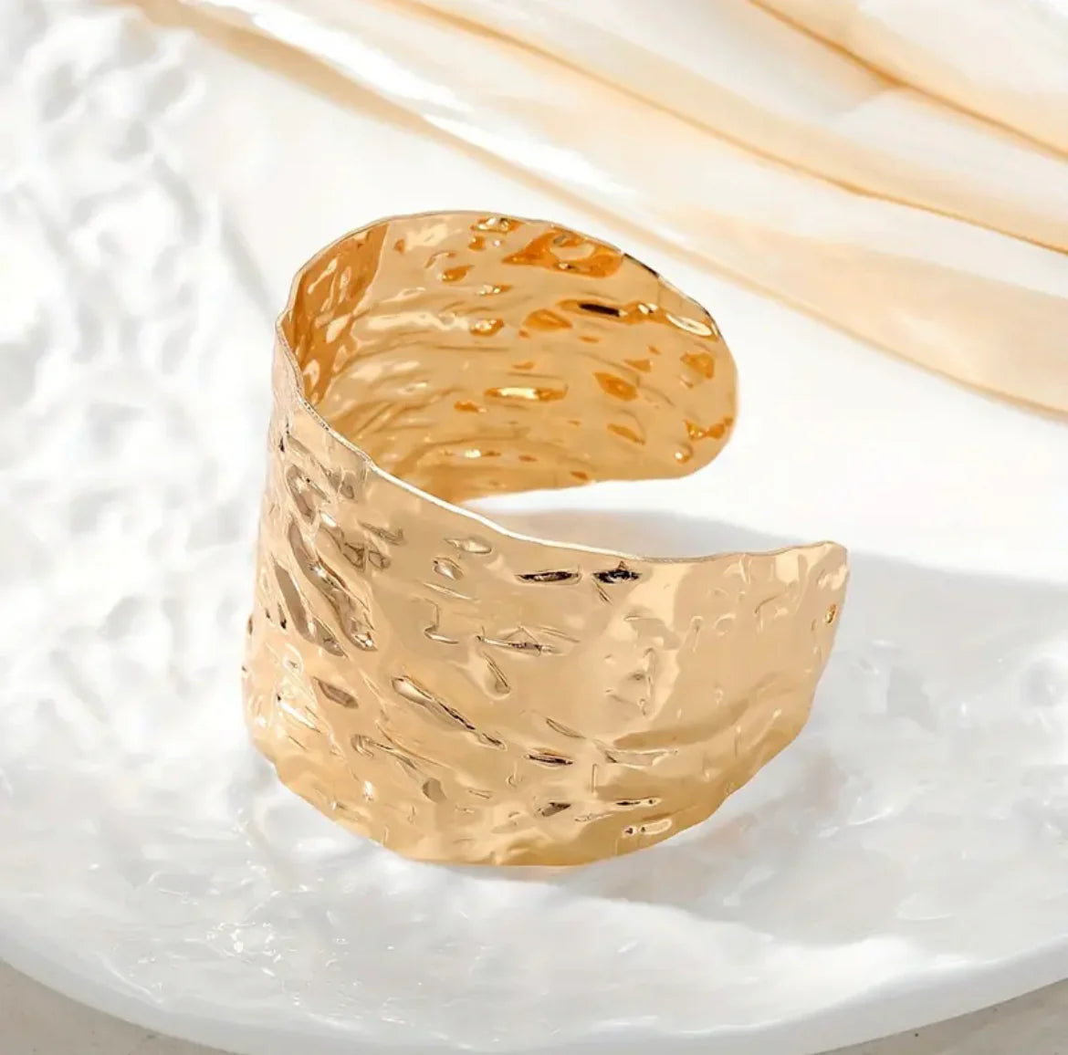 Bold Rough Hammered Gold Cuff Bracelet - Minimalist 18K Gold Plated Stacking Bangle for Everyday Wear