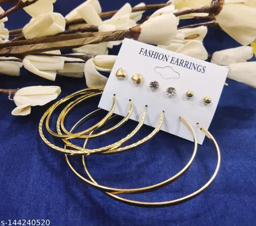 6-Pair Gold Alloy Earring Set - Versatile and Elegant